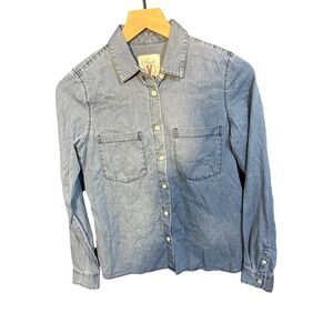 Pinch Maine Classic Women XS Light Wash Denim Chambray Button Down Shirt Pockets